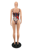 Red Sexy Print Hollowed Out Patchwork Swimwears