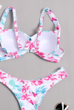 Pink Sexy Print Patchwork Buckle Swimwears