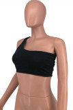 White Sexy Casual Solid Backless One Shoulder Tops