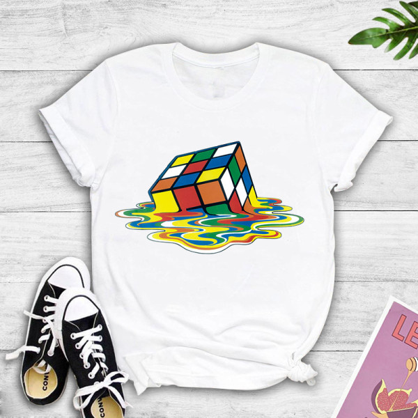 White Fashion Casual Print Basic O Neck T-Shirts