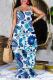 Light Blue Sexy Print Patchwork Spaghetti Strap Straight Dresses