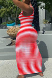 Black Sexy Casual Striped Print Basic U Neck Vest Dress Dresses