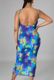 Red Sexy Print Patchwork Spaghetti Strap Pencil Skirt Dresses