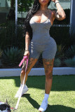 Grey Sexy Casual Solid Backless Spaghetti Strap Skinny Romper
