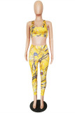 Red Sexy Casual Print Backless U Neck Sleeveless Two Pieces