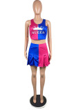 Red Casual Sportswear Print Patchwork U Neck Sleeveless Two Pieces