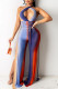 Tangerine Red Sexy Print Patchwork Frenulum Slit Halter Straight Jumpsuits