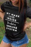 Black Fashion Casual Letter Print Basic O Neck T-Shirts
