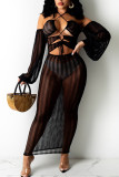 Rose Red Sexy Solid Hollowed Out Patchwork Frenulum See-through Halter Irregular Dress Dresses