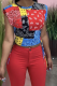 Red Casual Print Patchwork O Neck T-Shirts