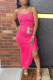 Rose Red Sexy Casual Solid Slit Spaghetti Strap Sleeveless Two Pieces