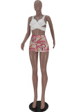 White Sexy Casual Print Vests V Neck Sleeveless Two Pieces