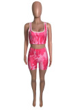 Rose Red Fashion Casual Print Vests U Neck Sleeveless Two Pieces