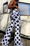 White Fashion Casual Dot Print Basic Regular High Waist Trousers