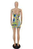 Green Sexy Print Patchwork Spaghetti Strap Sleeveless Two Pieces