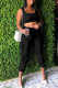 Black Casual Solid Patchwork Spaghetti Strap Sleeveless Two Pieces