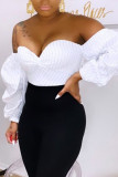 White Sexy Striped Print Patchwork Strapless T-Shirts