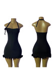 Pink Sexy Casual Solid Backless Flounce Halter Sleeveless Dress