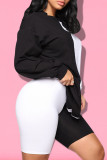 Black And White Fashion Casual Patchwork Basic O Neck Long Sleeve Two Pieces