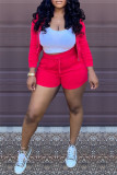 Red Fashion Casual Solid Cardigan Hooded Collar Long Sleeve Two Pieces (Without Vest)