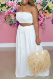 White Fashion Casual Solid Backless Strapless Sleeveless Two Pieces