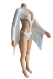 White Fashion Sexy Solid Tassel Hollowed Out Swimwears