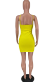 Yellow Sexy Solid Split Joint Halter Pencil Skirt Dresses