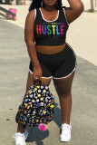 Yellow Fashion Casual Letter Print Vests U Neck Sleeveless Two Pieces