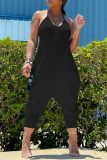 Blue Casual Solid Backless Spaghetti Strap Harlan Jumpsuits