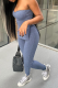 Grey Casual Solid Patchwork Strapless Sleeveless Two Pieces