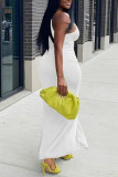 Yellow Sexy Solid Hollowed Out Backless Slit Spaghetti Strap Long Dress