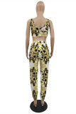 Gold Sexy Casual Print Backless Spaghetti Strap Sleeveless Two Pieces