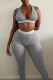 Grey Sportswear Solid Patchwork V Neck Sleeveless Two Pieces