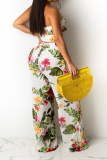 White Sexy Print Patchwork Strapless Sleeveless Two Pieces