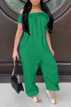 Green Casual Solid Split Joint Off the Shoulder Harlan Jumpsuits