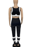 Blue Sportswear Geometric Print Patchwork V Neck Sleeveless Two Pieces
