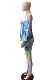 Multicolor Fashion Casual Tie Dye Printing Oblique Collar Long Sleeve Two Pieces