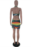 Multicolor Fashion Sexy Print Backless Halter Sleeveless Dress