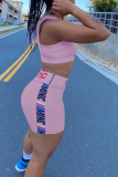 Pink Sportswear Print Patchwork Square Collar Sleeveless Two Pieces