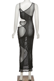 Purple Sexy Solid Mesh Spaghetti Strap Pencil Skirt Dresses