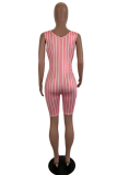 Pink Sexy Striped Patchwork V Neck Skinny Rompers
