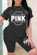 Black Casual Print Patchwork O Neck Short Sleeve Two Pieces