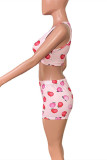 Pink Fashion Casual Print Basic U Neck Two Pieces