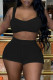 Black Sexy Casual Solid Backless Square Collar Sleeveless Two Pieces