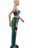 Fluorescent Green Casual Color Lump Print Patchwork Strapless Sleeveless Two Pieces
