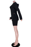 Grey Fashion Casual Solid Slit Hooded Collar Long Sleeve Two Pieces