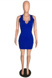 Blue Casual Solid Vests V Neck Sleeveless Dress