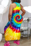 Yellow Fashion Casual Tie Dye Printing U Neck Vest Dress