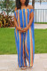 Sky Blue Fashion Casual Striped Print Backless Off the Shoulder Regular Jumpsuits