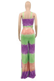 Multicolor Sexy Casual Print Backless Slit Spaghetti Strap Sleeveless Two Pieces